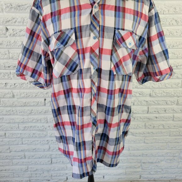 Brooklyn State Men Shirt 4XL Short Sleeve Button Up Casual Blue Red PLA51E - Picture 4 of 8